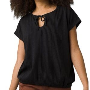 NWT PRANA Black Short Sleeve Ocupas Popover Tie Neck Top Size X-Large